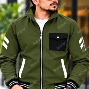 Olive Zippered Varsity Jacket