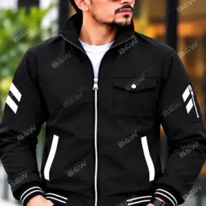Black Zippered Varsity Jacket